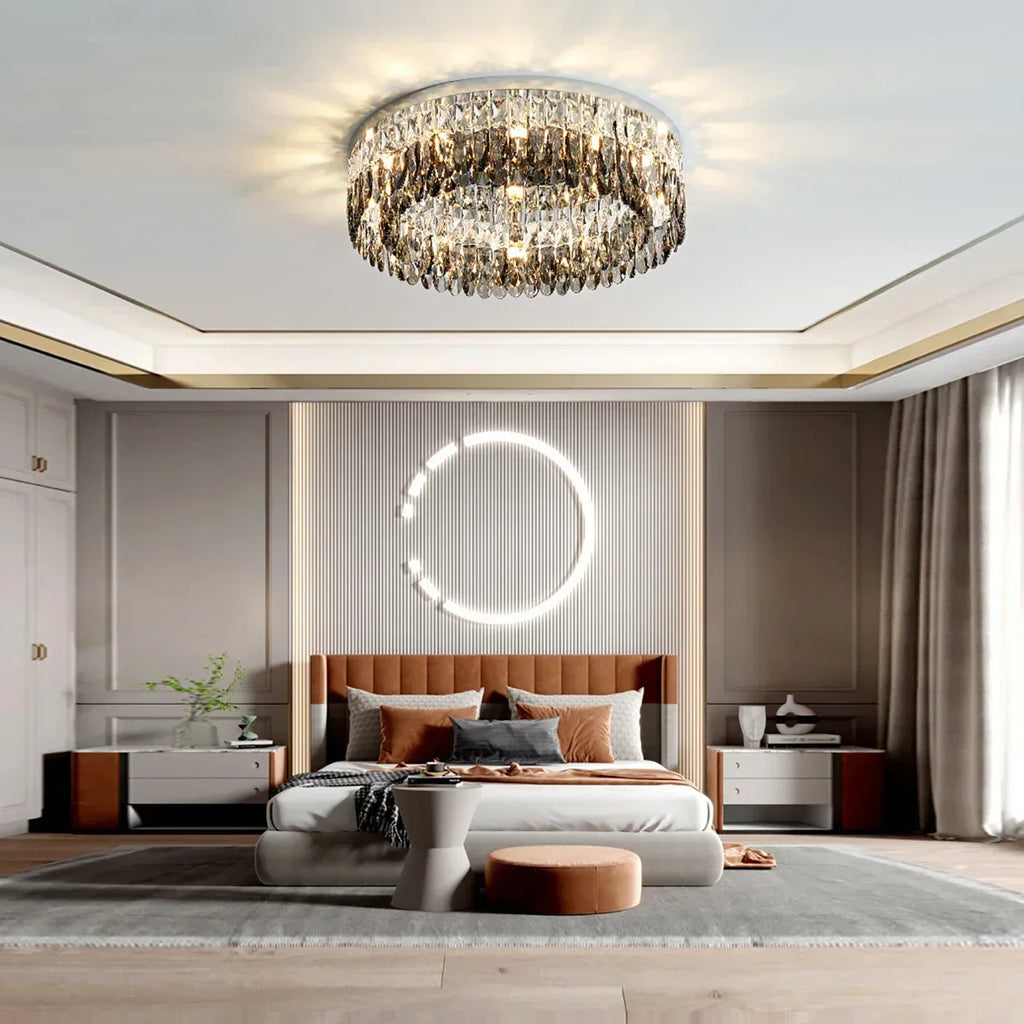 Modern Luxury LED Crystal Ceiling Chandelier for Living Room - Chrome Finish