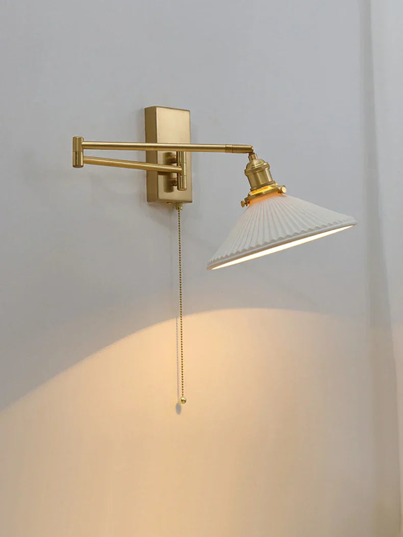 Brass Swing Arm Wall Sconce Creamic Wall Lights