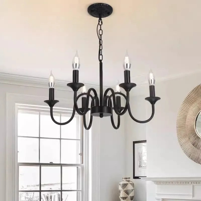 Rustic Iron Candle Chandelier Pendant for Kitchen Living Dining Room Bar Home