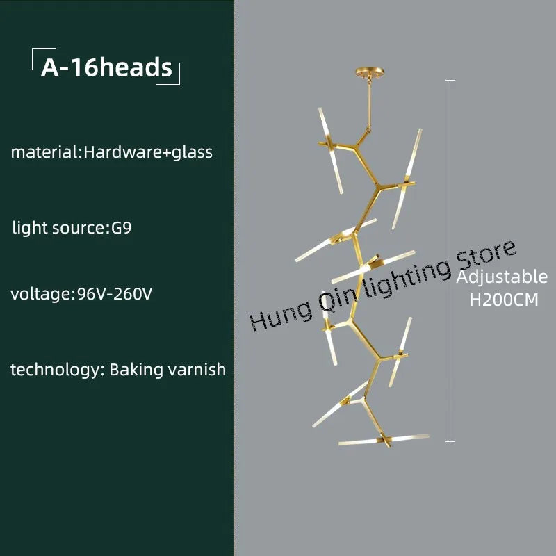 Gold Branch LED Chandelier for Duplex Villa Staircase - Modern Indoor Lighting