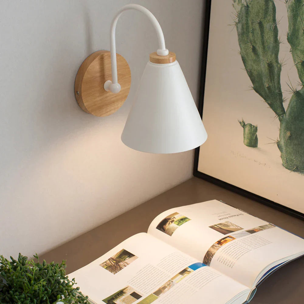 Modern Nordic Wooden Wall Lights Bedside Sconce by - White Lampshade, E27