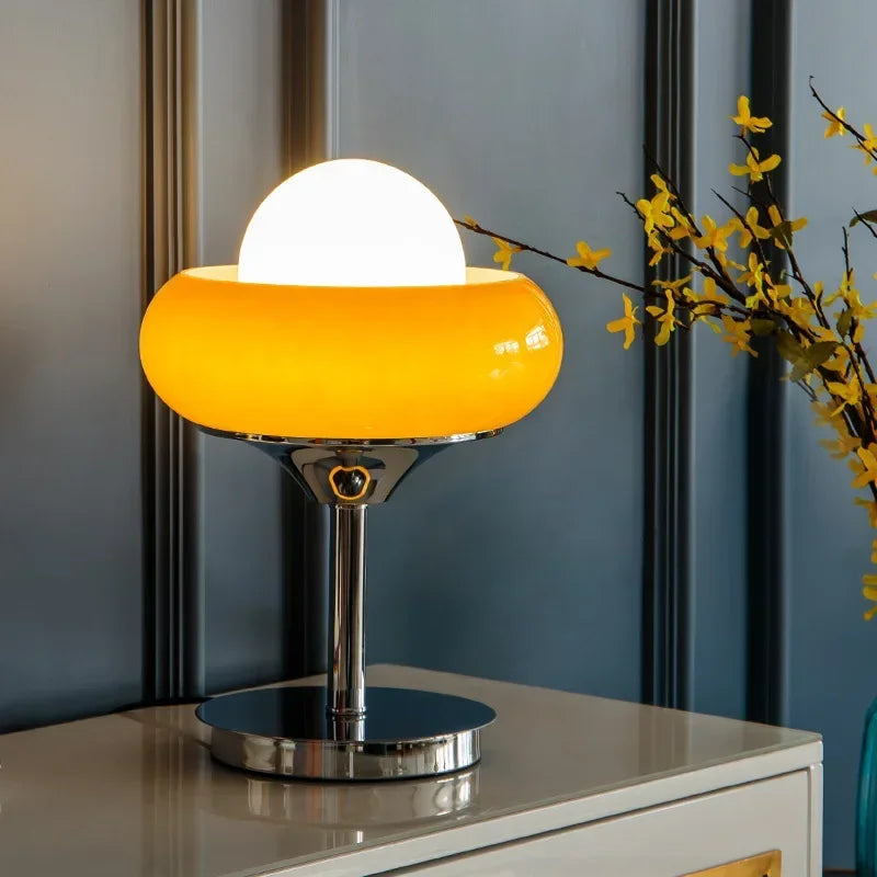 Retro Orange Glass Table Lamp with Egg Tart Lampshade