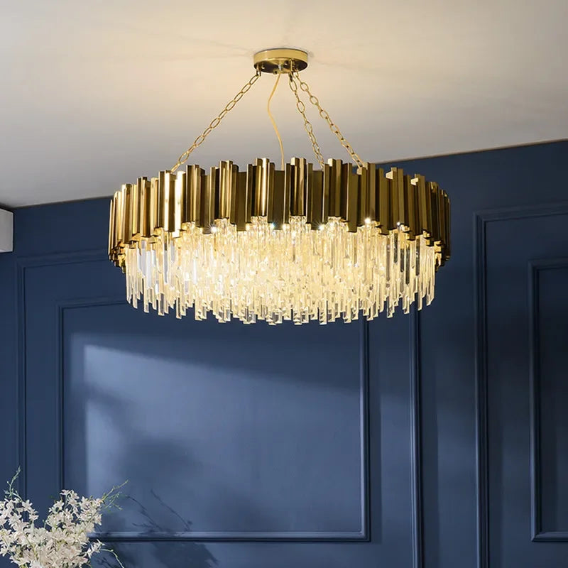 Gold Crystal Chandelier: Modern Luxury LED Pendant Lights for Living, Dining, Bedroom Decor