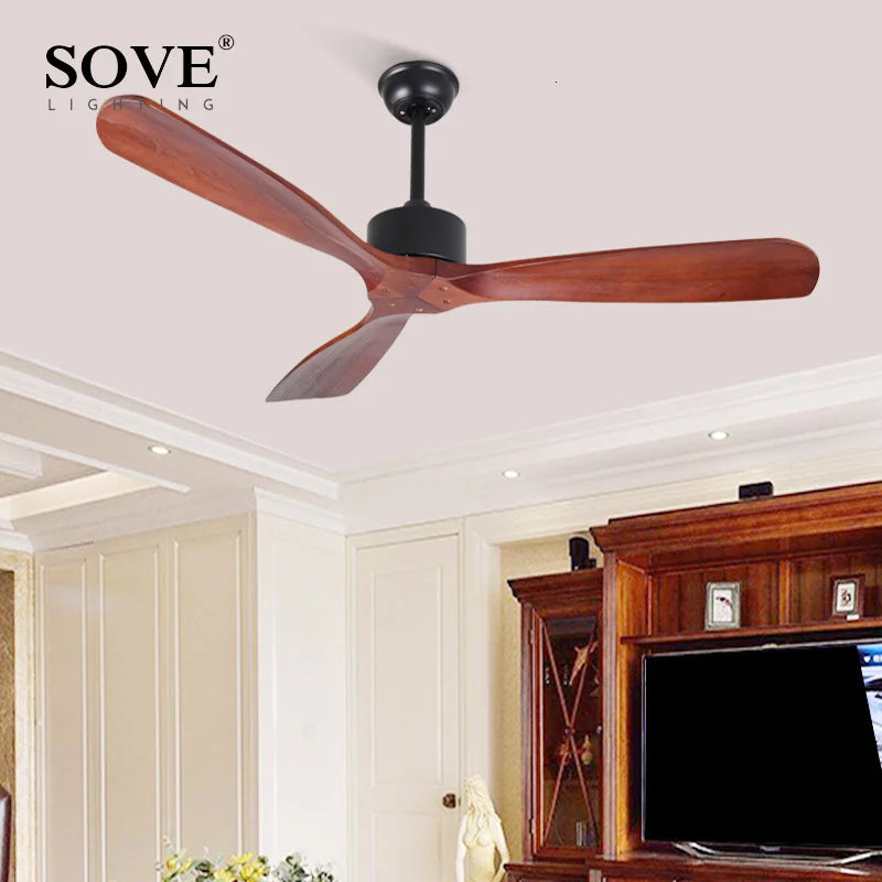 Simple Vintage Wooden Ceiling Fan 52 Inch with Remote Control