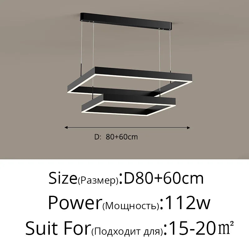 Nordic Minimalist LED Square Chandelier for Living Dining Bedroom - Luster Lighting