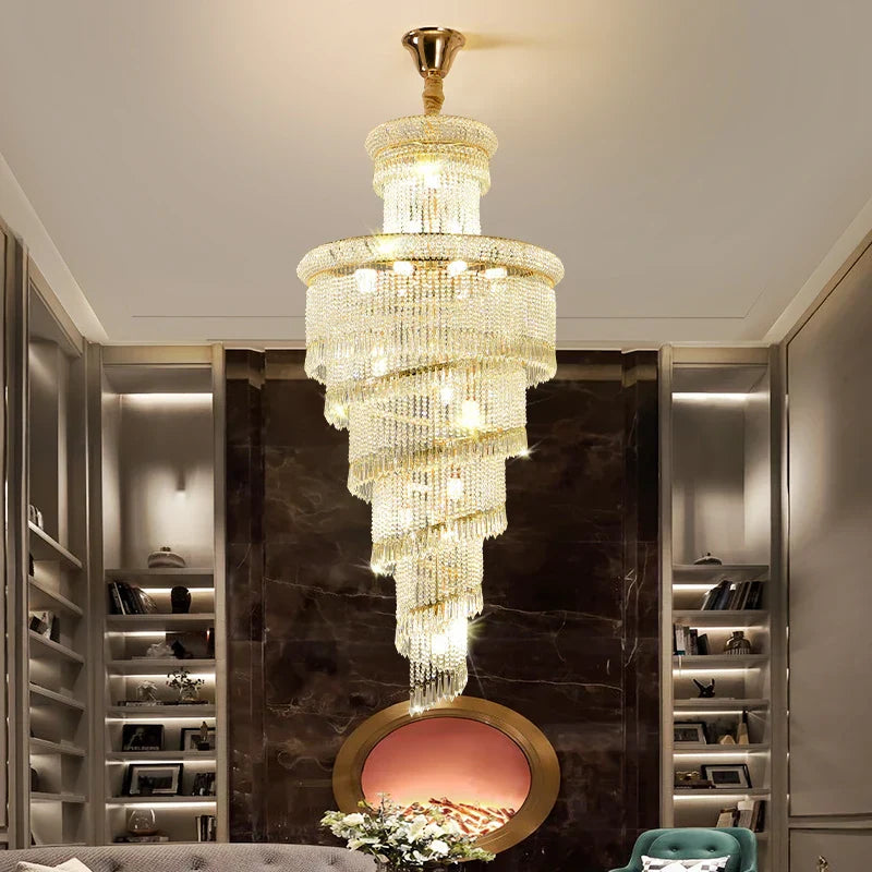 Crystal Spiral Staircase Chandelier for High-end Sales Office Hall Lighting