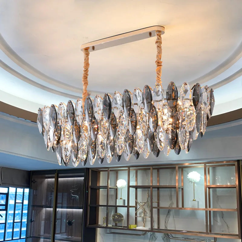 2024 Ash Crystal Ceiling Chandeliers, Modern Living Room Pendant Lamps, Home Decor Lighting