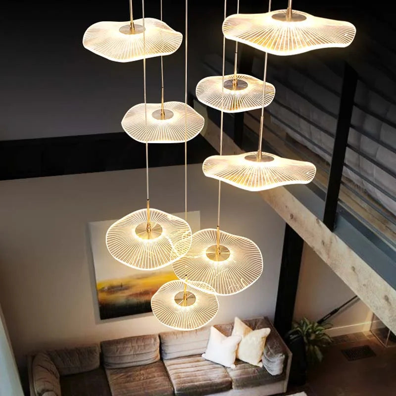 Gold LED Lotus Chandelier: Nordic Luxury Design for Staircase & Dining Room