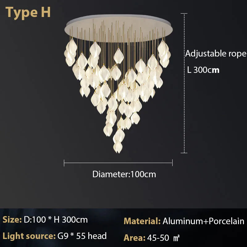 Magnolia Chandelier: Luxury Adjustable Pendant Light for Staircase, Restaurant, Bedroom