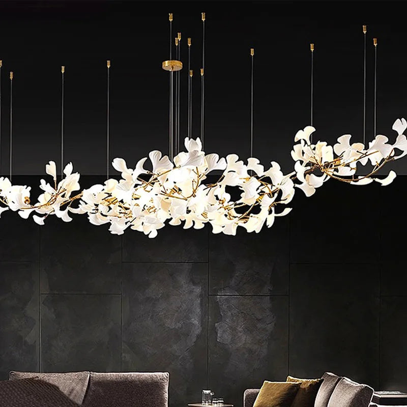 Luxe Ginkgo Leaves Chandelier Pendant Light for Living Room Bedroom