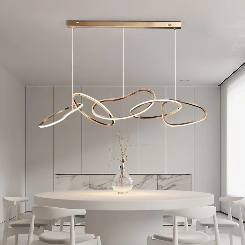 Rose Gold LED Chandeliers: Modern Rings Lighting for Living, Dining, Kitchen - Luminaire