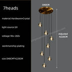 Black & Gold Crystal Chandelier LED Pendant Light Fixture Loft Staircase Lighting