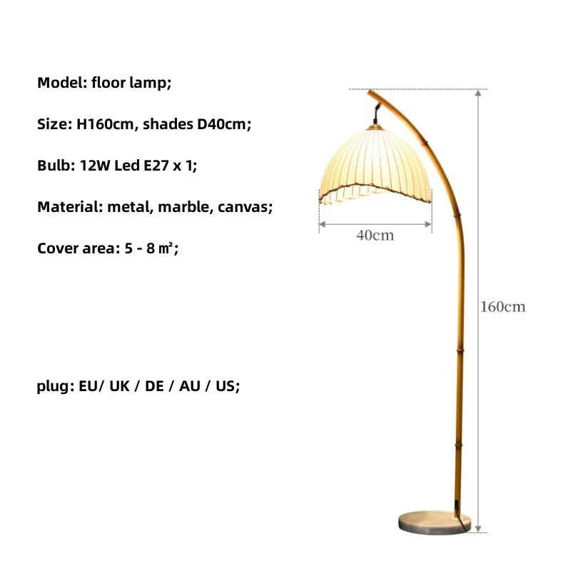 Wabi Sabi Bamboo Canvas LED Floor Lamp - Nordic Minimalist Design