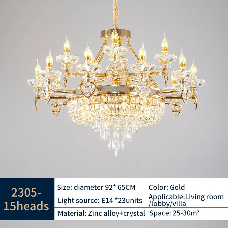 Crystal Luxury Chandelier for European Style Living Room, Bedroom, and Stairwell