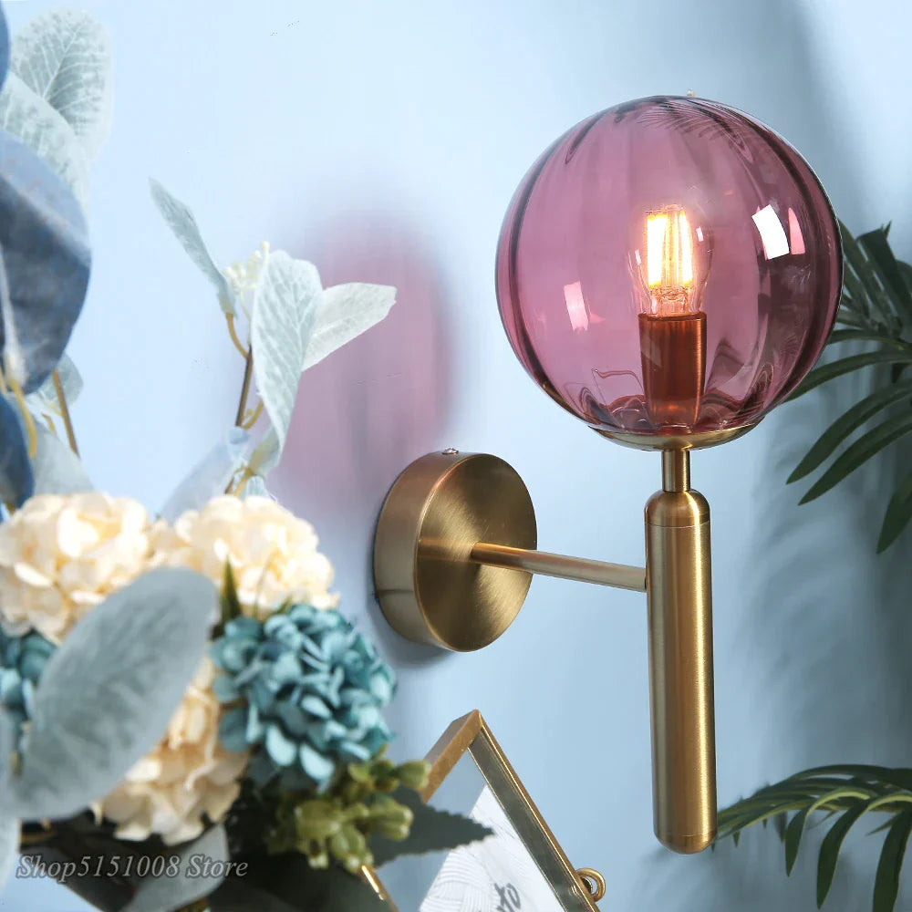 Glass Ball LED Wall Lamp Modern Bedroom Beside Light Fixture