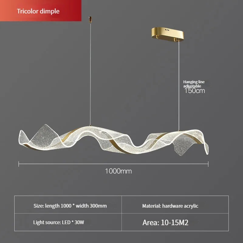 Gold Wave Design Acrylic Pendant Light Chandelier for Living Room & Kitchen