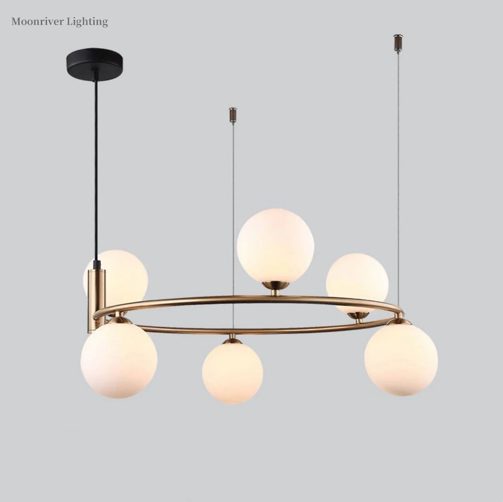 White Glass Ball Chandelier Modern Nordic Ceiling Lamp LED Minimalist Pendant Light