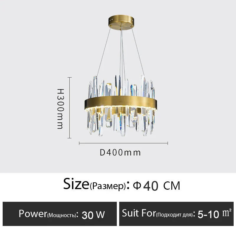 Luxury Crystal Dimmable Round Chandelier - Glossy LED Lighting