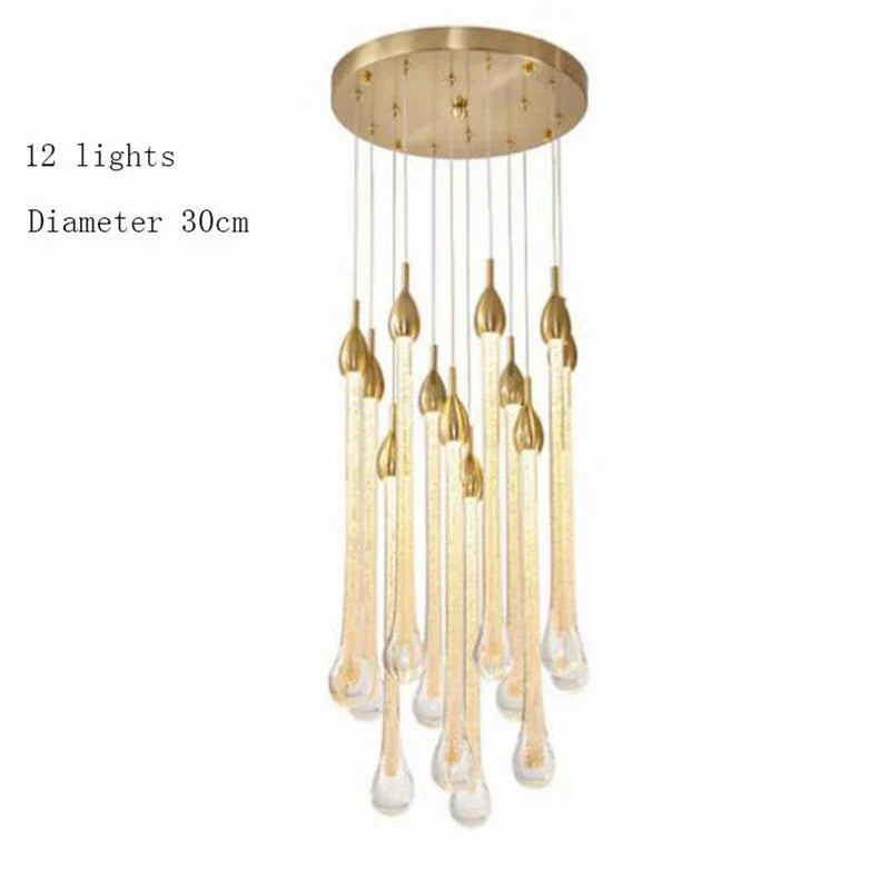 Villa Round Stairs 3W K9 Crystal Chandelier LED Light Fixture | Metal Suspend Lamp