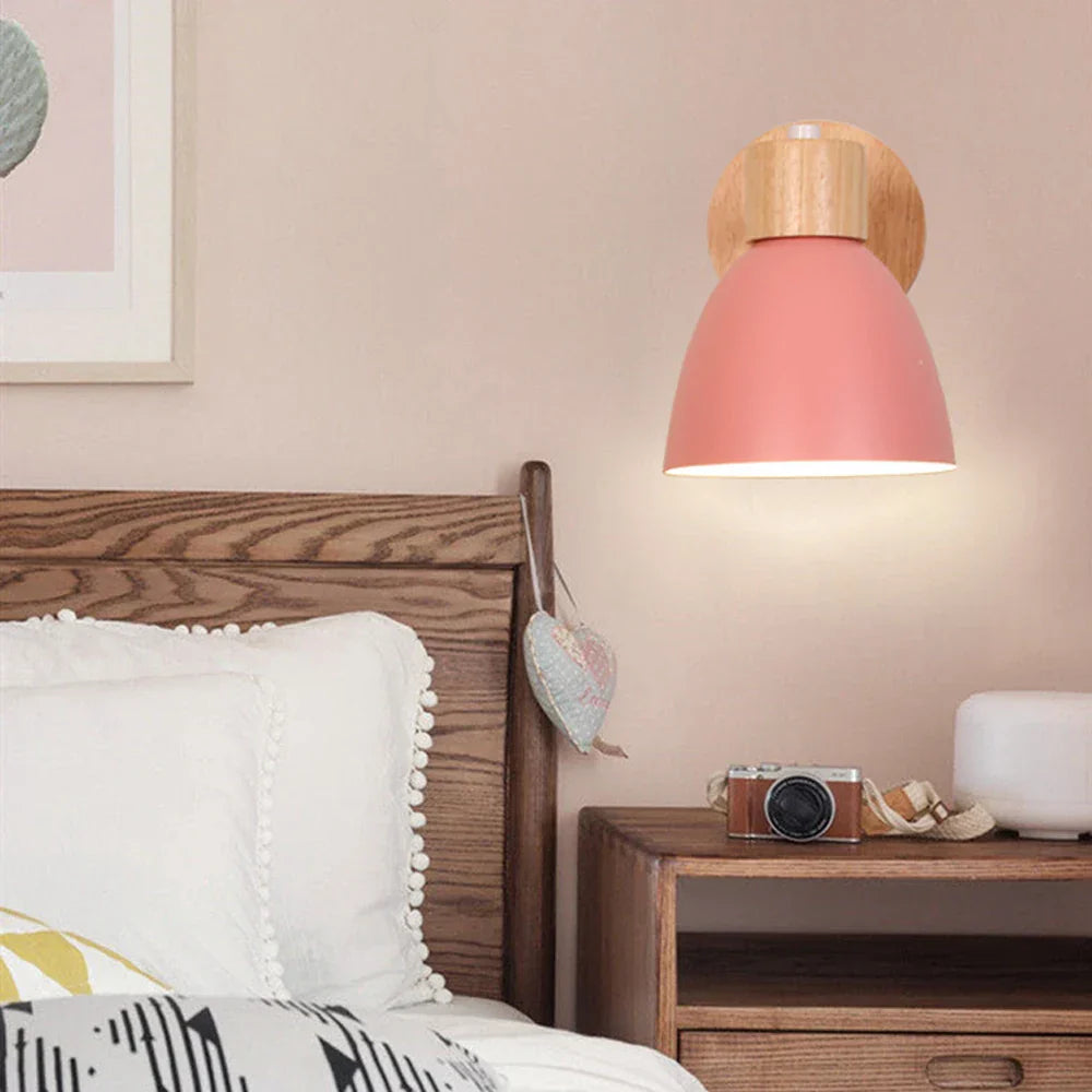 Wood Bedroom Wall Light Modern Macaron LED Sconce, Nordic Minimalist Design