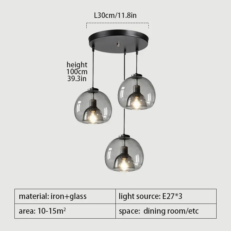 Nordic Glass LED Pendant Chandelier for Living Room Kitchen Bedroom