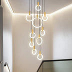 LED Wood Stair Chandelier: Modern Nordic Living Room Ceiling Pendant Lights