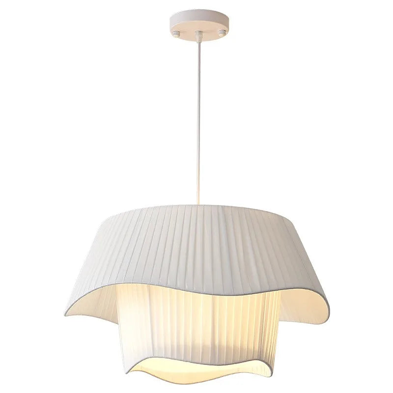 Creamy Style E27 Chandelier Bedroom Pendant Lights: Minimalist White Fabric LED Lamps