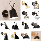 Black Wooden Wall Light Modern E27 LED Sconce Living Room Decor
