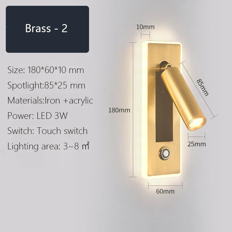 Dimmable LED Wall Sconce Rotation Reading Light for Bedroom Living Room