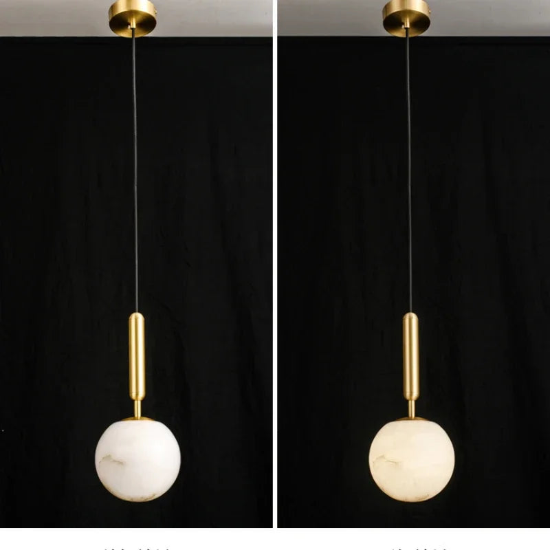 Copper Marble Pendant Light: Modern LED Hanging Lamp for Dining Room