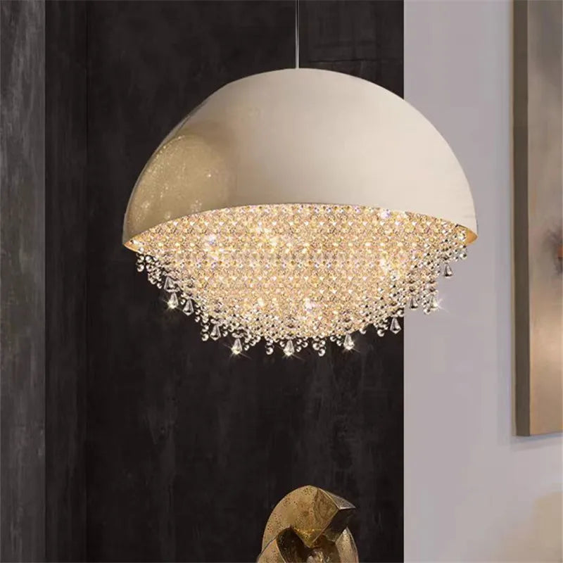 Round Crystal Chandelier: Luxury LED Tassel Lamp for Elegant Living Room & Restaurant Decor