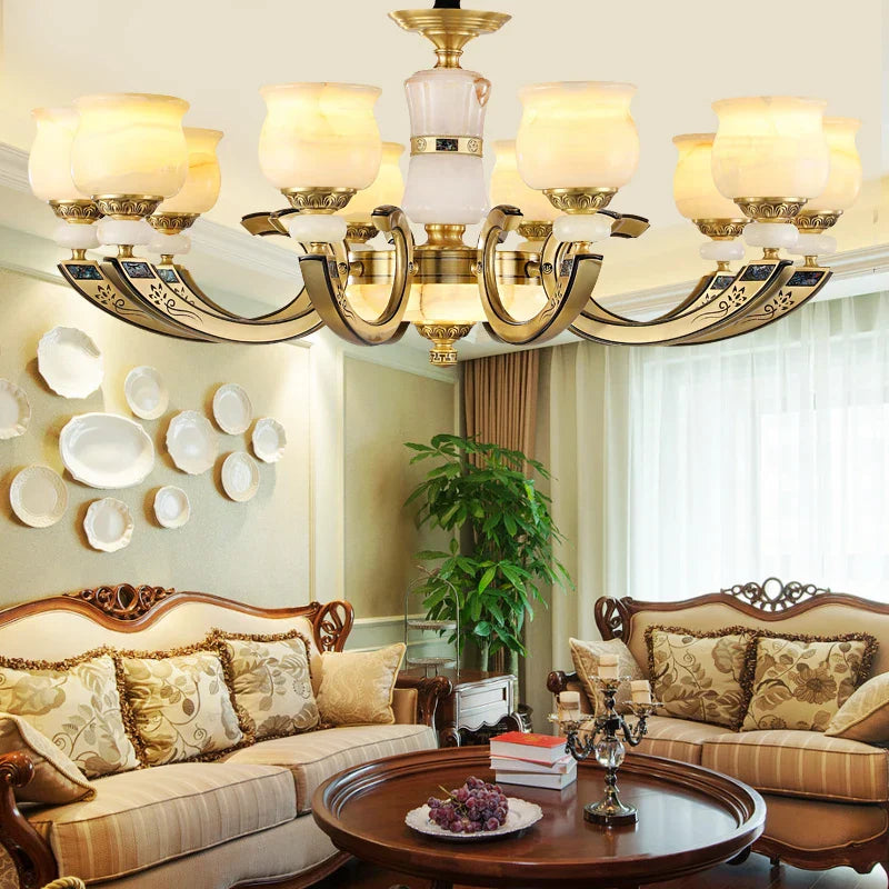 Luxury Natural Jade Chandelier for Duplex Villa and Restaurant, Guangdong Lamps