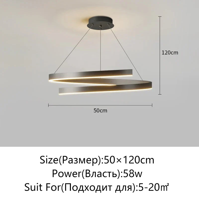 Spiral Aluminum LED Chandelier for Kitchen Dining Bedroom Suspension Luminaire