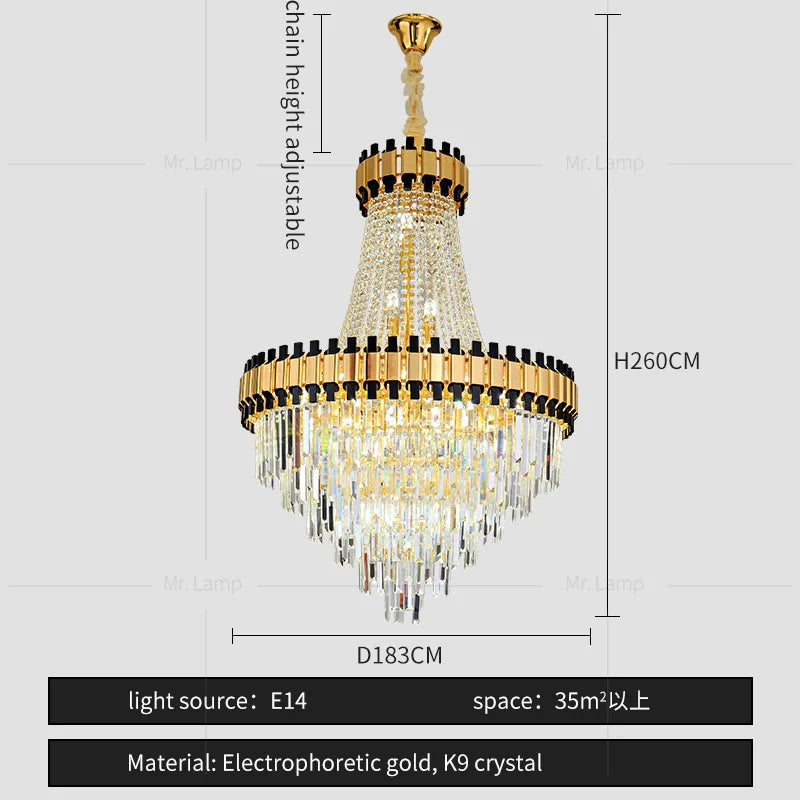 Crystal Chandelier for Duplex Villa Living Room with Intelligent Dimming