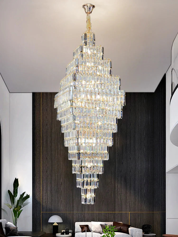 Crystal Large Chandelier for Villa Duplex Loft Stairs, Elegant Hall Pendant Light