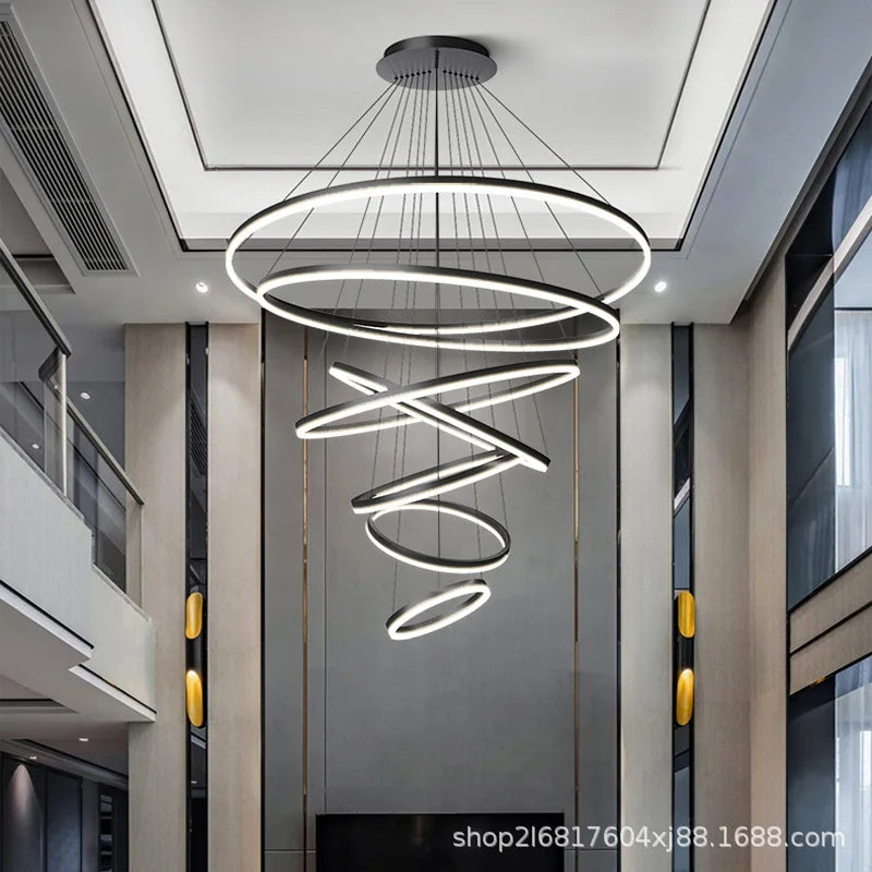 Sophisticated Duplex Living Room Chandelier & LED Circles Lighting Fixtures