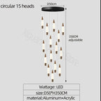 Modern LED Staircase Chandelier in Black Gold Finish