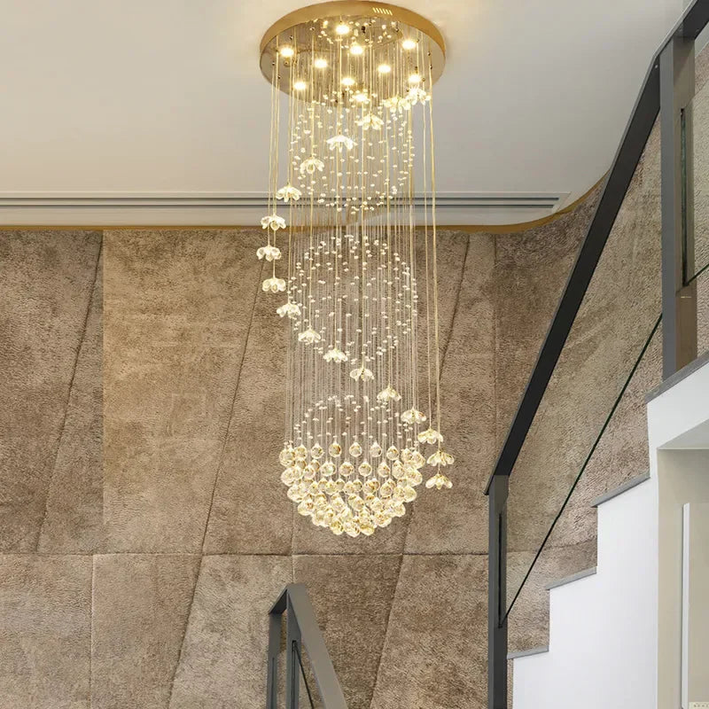 Crystal Hanging Loft Chandelier - Elegant Ceiling Lighting for Staircase and Room Decor