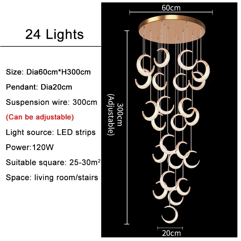Moon Design Acrylic LED Chandelier Modern Staircase Pendant Light