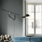 Dimmable LED Wall Lamp, Rotating Long Pole, Swinging Black and White Industrial Design