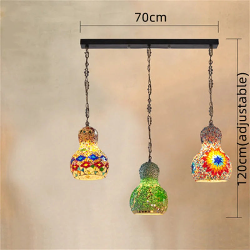 Turkish Mosaic Chandelier: Colorful Stained Glass Pendant Lamp