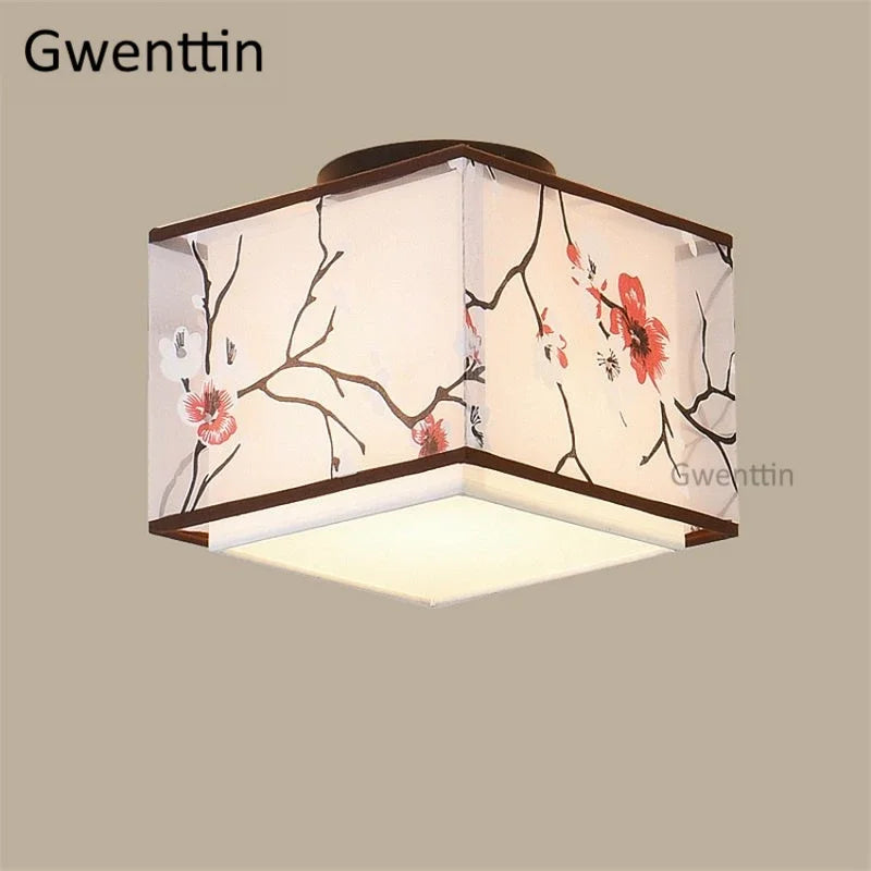 Vintage Linen Fabric Ceiling Light: Chinese Style LED Lamp for Home Decor