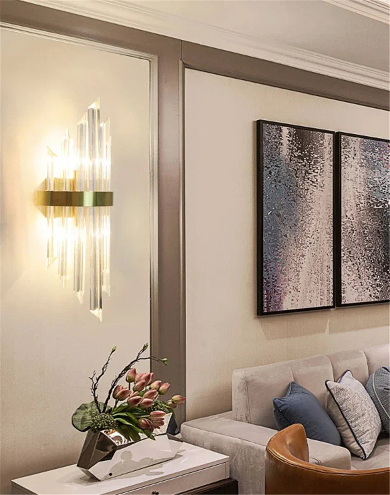 Black Gold Crystal Wall Lights Modern LED Sconce for Bedroom Living Room