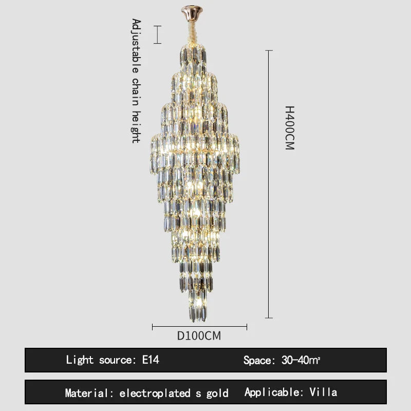 Crystal Spiral Pendant Light Chandelier Loft Luxury Staircase Elegant Upscale