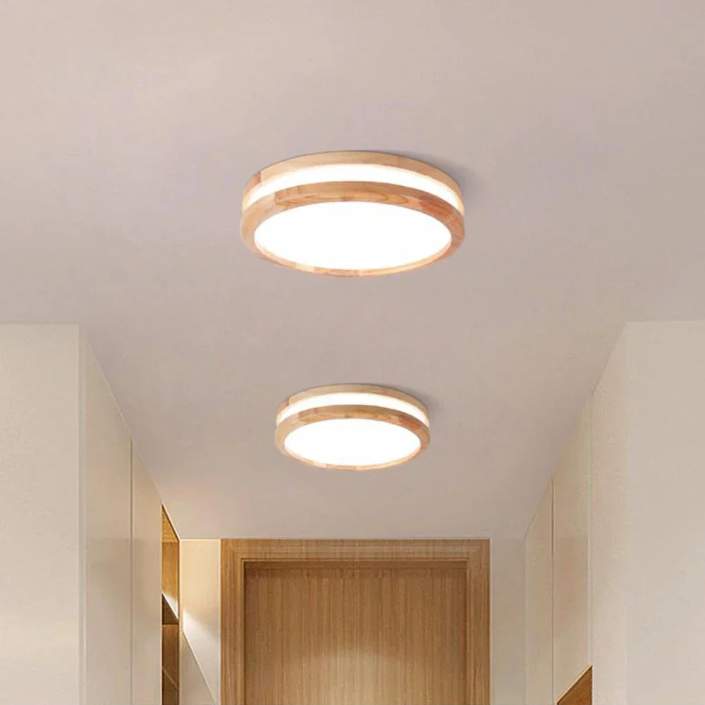 Wood LED Ceiling Lamp Modern Nordic Round Indoor Lighting Home Decor Fixture