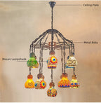 Turkish Mosaic Chandelier: Colorful Stained Glass Pendant Lamp