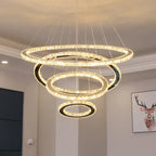 Gold Gloss LED Crystal Ring Chandelier for Modern Luxury Living Room