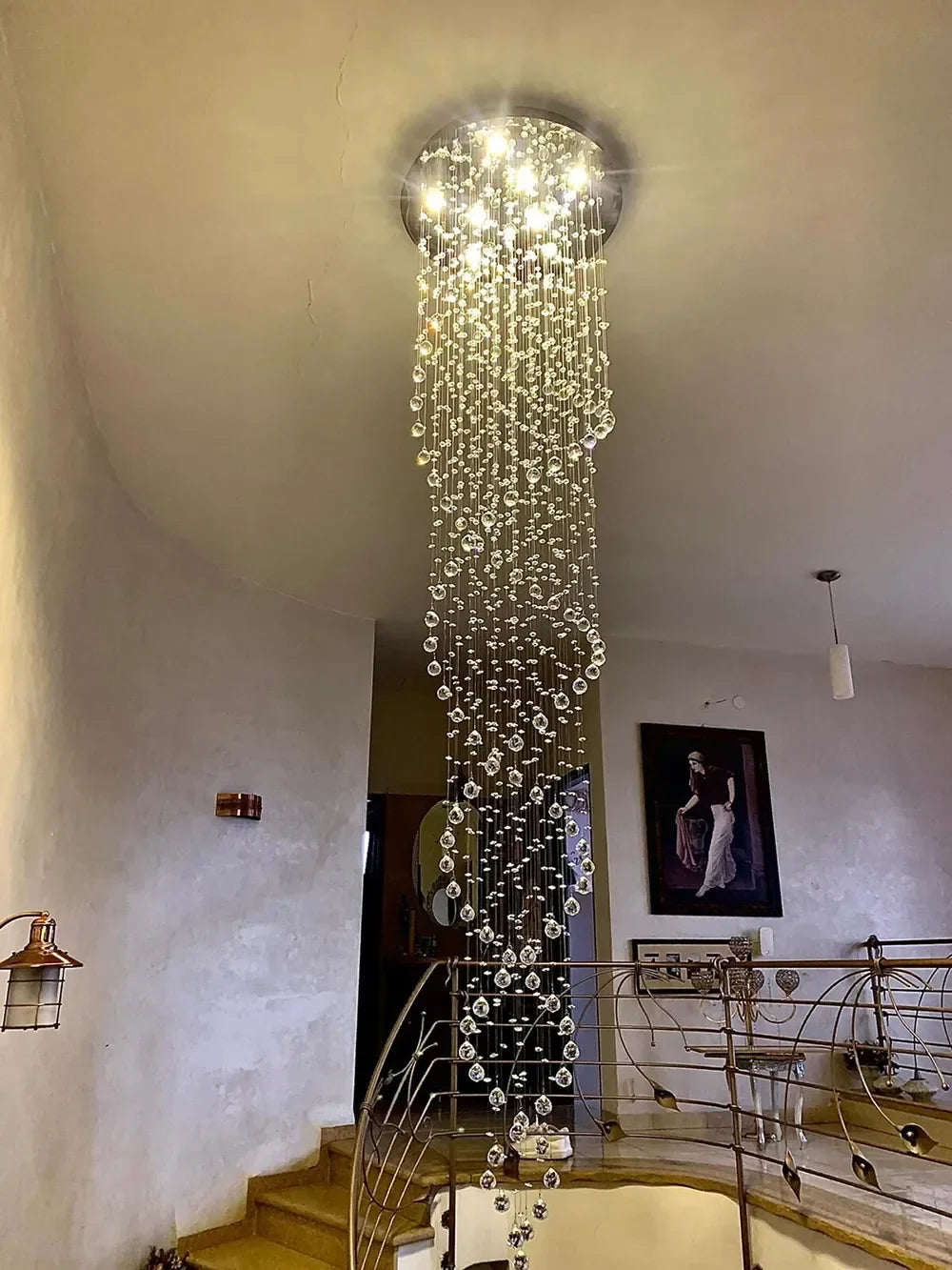 Crystal Chandelier for Staircase Luxury Hotel Bedroom Hanging Light