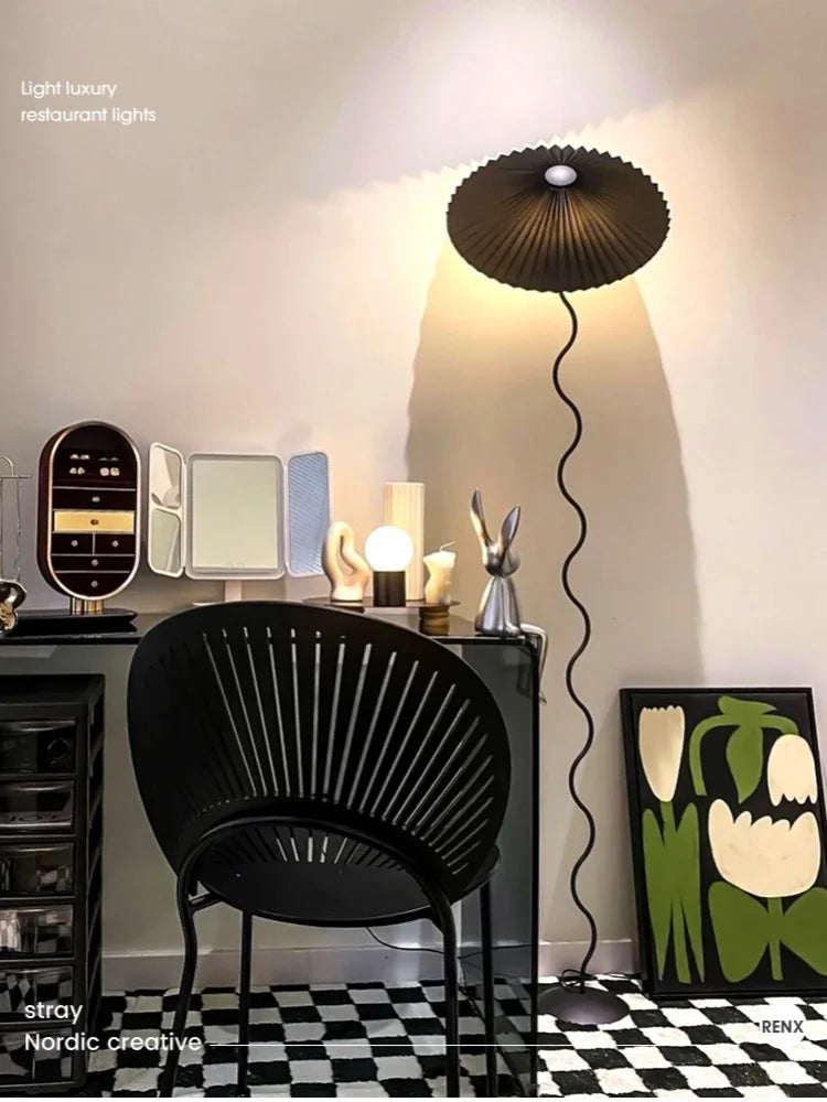 Minimalist Pleated Fabric Floor Lamp for Living Room Bedroom Décor