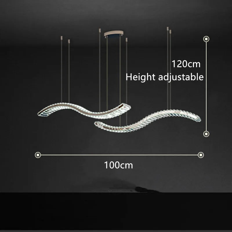 Modern Crystal Chandelier: Stainless Steel Long Strip Hanging Lamp for Kitchen and Dining
